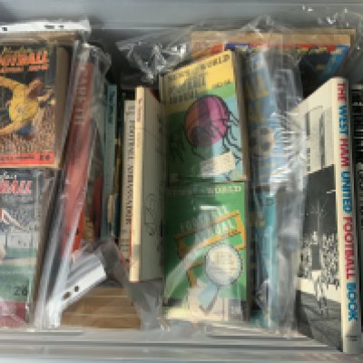 Football Book Collection: Includes pocket size and normal size annuals, Tottenham + West Ham Football Book series from the late 60s and early 70s and more. Instructions to sell. (2 boxes)