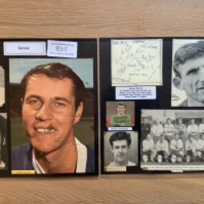 Barrow 1940s 1950s 1960s Football Autograph Collection: Stunning private collection all pre 1970 from various publications. All signatures are identified and laid down with photo corners on 12 x 12 inch card and easily removable. 16 pages to include 4 fully signed team groups, 9 signed autograph pages, a signed programme and 68 various sized pictures to include 3 A4. 142 different player signatures including Tommy Dixon, Ron Staniforth, Jim Collins, Jack Hindle, Brian Pilkington, Dixie Hale, Colin Appleton, Fred Else, Johnny Gordon, Les Bardsley, Jim Mulvaney, Jack Keen, Don McEvoy etc. (260+)