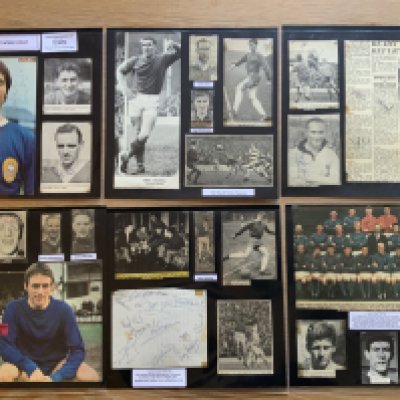 Carlisle United 1940s 1950s 1960s Football Autograph Collection: Stunning private collection all pre 1970 from various publications. All signatures are identified and laid down with photo corners on 12 x 12 inch card and easily removable. 21 pages to include 4 fully signed team pictures one of which has 25 autographs, 5 signed autograph pages and 84 various sized pictures to include 9 A4. 94 different player signatures including Alan Ashman, Ivor Broadis, Bobby Owen, Alan Ross, Reg Davies, Les Dagger, Bob Hatton, Alf Ackerman, Hugh McIlmoyle, Stan Ternent, George McVitie, Willie Carlin, Chris Balderstone etc. (220+)