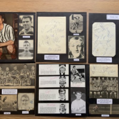 Grimsby Town 1940s 1950s 1960s Football Autograph Collection: Stunning private collection all pre 1970 from various publications. All signatures are identified and laid down with photo corners on 12 x 12 inch card and easily removable. 16 pages to include 2 fully signed team groups, 4 signed autograph pages and 90 various sized pictures to include 3 A4. 101 different player signatures including Graham Taylor, Tommy Briggs, Jimmy Bloomer, Allenby Chilton, Harry Wainman, Matt Tees, Dave Boylen, John Scott, Ron Rafferty, Don Donovan, Harry Betmead, George Hair, Rodney Green etc. (190+)