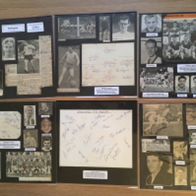 Workington 1940s 1950s 1960s Football Autograph Collection: Stunning private collection all pre 1970 from various publications. All signatures are identified and laid down with photo corners on 12 x 12 inch card and easily removable. 12 pages to include 3 fully signed team groups, 5 signed autograph pages and 65 various sized pictures to include 1 A4. 71 different player signatures including Keith Burkinshaw, Clive Colbridge, Monty Newlands, Kit Napier, Charlie Wright, Les Massie, Dixie Hale, Ian Owers, Tommy Dixon, George Aitken, Clive Middlemass, Ken Furphy, Mike Rogan etc. (190+)
