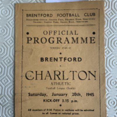 44/45 Brentford v Charlton Football Programme: Good condition League South match dated 20 1 1945 with team changes.