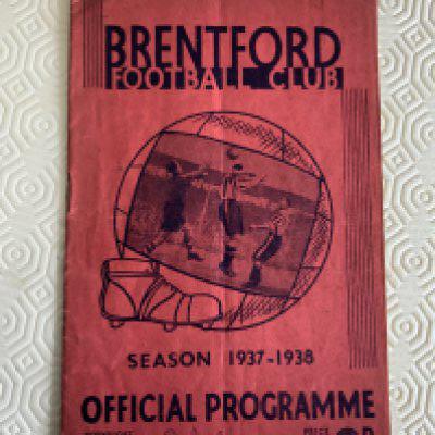 37/38 Brentford v Derby County Football Programme: Poor condition League match with 13 games to go and Brentford top. No team changes. Derby County and date written to cover. Page 19 has a third cut out.