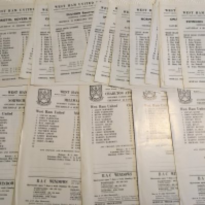 West Ham Home Reserve Football Programmes: 24 single sheets from 71/72 to include youth matches. Includes 9 from 90/91. All unwritten. (33)
