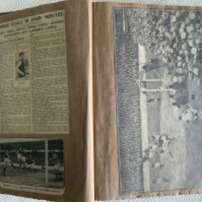 West Ham Football Scrapbooks: Not to be missed. Comprehensive 1930s scrapbook full of home and away match reports from newspapers with articles and pictures plus an original 30/31 team group postcard. C/W a scrapbook from the early 50s and one other. Interesting. (3)