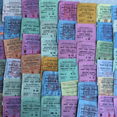 West Ham Home Football Tickets: 27 tickets are 69/70 or earlier the rest 70s through to 90s. Mainly good. (112)
