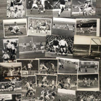 West Ham Football Press Photos: Black and white nearly all match action with press stamps. Often 70s and 80s with some earlier and later. Includes away to Timisoara 80/81 and Hurst scoring at Fulham. (27)