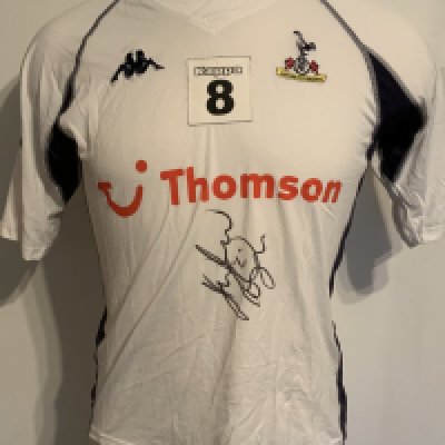 Tottenham 2003 - 2004 Training Top Football Shirt: White short sleeve with patch stating Kappa 8 to front. Worn and signed by Helder Postiga.