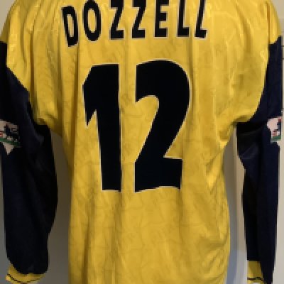 Tottenham 1996 - 1997 Match Worn Football Shirt: Yellow long sleeve with Premiership badging to arms and number 12 Dozzell to rear.