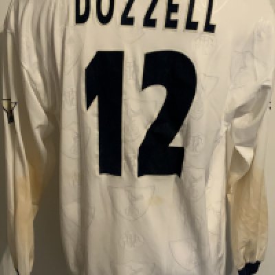 Tottenham 1996 - 1997 Match Worn Football Shirt: White long sleeve with Premiership badging to arms and number 12 Dozzell to rear. Unwashed.