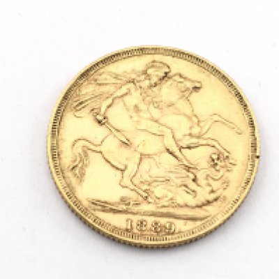 An 1889 full sovereign. Postage A