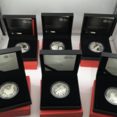 6 1oz silver proof coins from the Shengxiao collection. Postage B