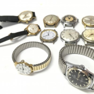 A Collection of vintage watches including Mortima, Rone, Allaine, Swiss De Luxe, Ingersol etc. some seen working postage cat B
