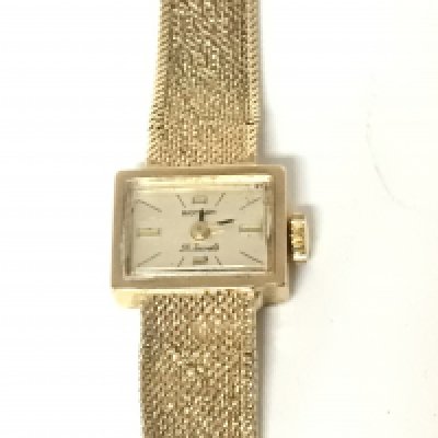 A ladies 9carat gold Rotary watch with a rectangular dial. Weight 17g