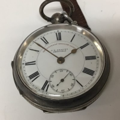 A silver cased Key wind pocket watch The Express English Lever J Graves Sheffield. Seen working.
