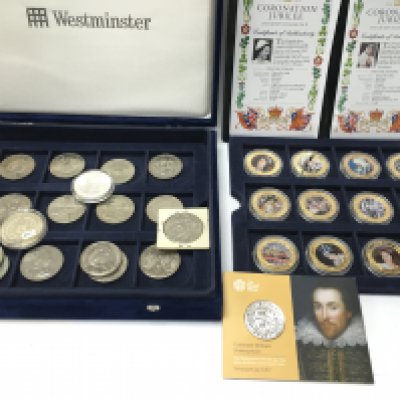 A silver &pound;50 brilliant uncirculated coin and other commemorative coins. Postage B