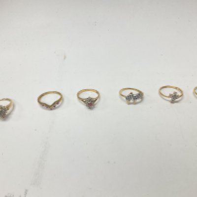 Six 9ct gold stone set rings, approx weight 11.31 grams