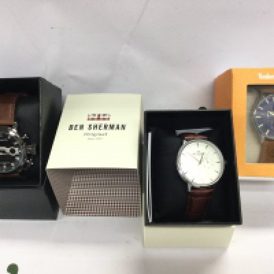 Three fashion watches including timberland and Ben Sherman etc. All in boxes. Postage B