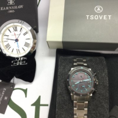 A Tsovet gents watch and a Earnshaw desk clock. Postage B