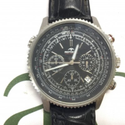 A Rotary aquaspeed Chronograph watch on black leather strap. Postage B