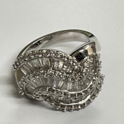 18ct white gold ring baguette round diamond 2.10ct, 11g, ring size approx M. Postage category A.