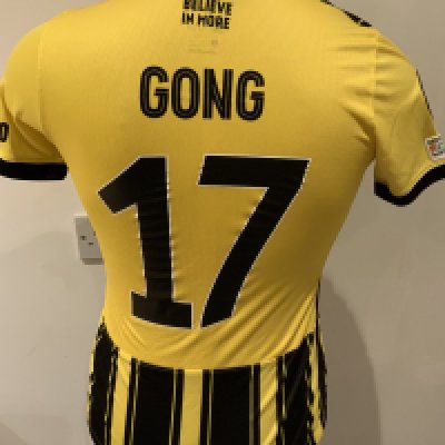 Vitesse Arnhem 2021 - 2022 Match Prepared Football Shirt: Yellow and black short sleeve shirt with Europa League badging to sleeves. Gong 17 to rear. Prepared for the 1-0 win against Tottenham on 21 October 2021. 