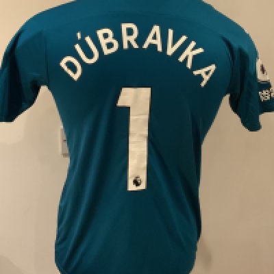 Newcastle 2020 - 2021 Match Worn Football Shirt: Green short sleeve Goalkeeper shirt with Premier League badge to sleeves. Dubravka 1 to rear.