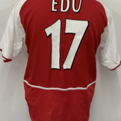 Arsenal 2002 - 2003 Home Match Worn Football Shirt: Red and white short sleeve  Nike shirt with Champions League badging to sleeve. Edu 17 to rear.
