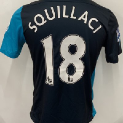 Arsenal 2011 - 2012 Match Issued Football Shirt: Blue short sleeve Nike shirt with Premier League badging to sleeves. Squillaci 18 to rear.