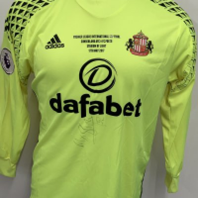 Sunderland 2016 - 2017 Match Issued Football Shirt: Yellow long sleeve goalkeepers shirt with Premier League badging to sleeves. Stryjek 32 to rear.  Signed by and issued to Stryjek in the Premier League International Cup Final VS FC Porto at the Stadium Of Light on 17 5 2017.
