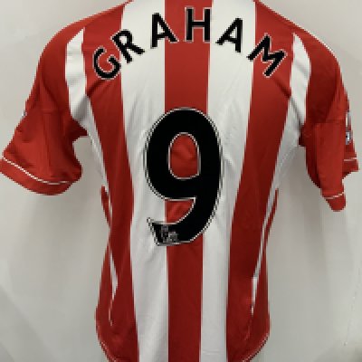 Sunderland 2012 - 2013 Match Worn Football Shirt: Red and white Adidas short sleeve shirt with Premier League badging to sleeves. Number 9 Graham to rear. 