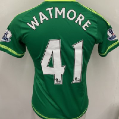 Sunderland 2015 - 2016 Match Worn Football Shirt: Green short sleeve shirt with Premier League badging to sleeves. Watmore 41 to rear. Worn v Tottenham on 16 January 2016 when player came on in 76th minute. 