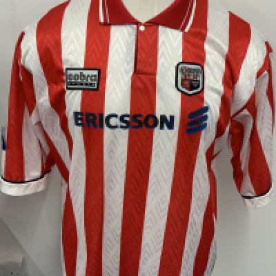 Brentford 1996 - 1997 Match Worn Football Shirt: Red and white short sleeve  shirt with Football League badging to sleeves. Number 12.