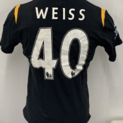 Manchester City 2009 - 2010 Weiss Match Issued Football Shirt: Black short sleeve Umbro shirt from 1st season of Etihad Sponsorship. Premier League badging to sleeve and Weiss 40 to rear. 