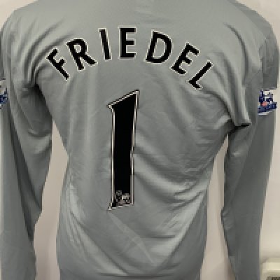 Aston Villa 2008 - 2009 Match Worn Goalkeepers Football Shirt: Grey long sleeve goalkeepers shirt. Number 1 Freidel. Premier League badging. Signed with dedication. 