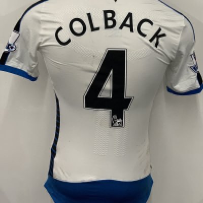 Newcastle United 2015 - 2016 Match Worn Football Shirt: Black and white short sleeve Wonga sponsored shirt with Premier League badging to arms. Number 4 Colback to rear. Unwashed.