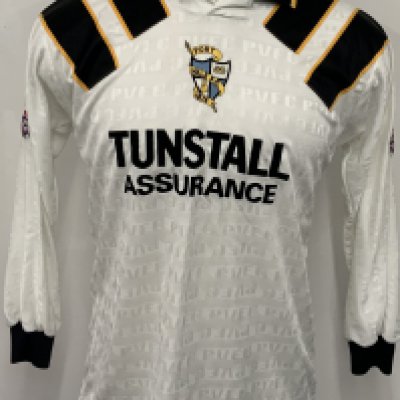 Port Vale 1993 - 1995 Match Worn Signed Football Shirt: White with black/yellow trim Tunstall Assurance long sleeve shirt. Football League badging to arms. Number 14 to rear. 