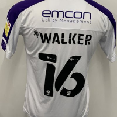 Shrewsbury Town 2021 - 2022 Match Worn Football Shirt: White with purple trim Admiral short sleeve Shropshire Homes sponsored shirt with Sky Bet League One badging to arms. Number 16 Walker to rear. 