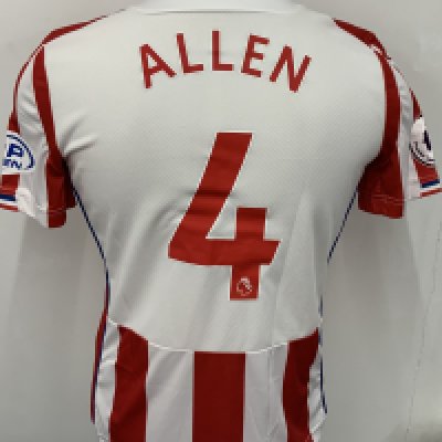 Stoke City 2017 - 2018 Match Worn Football Shirt: Red and White short sleeve shirt. Number 4 Allen. Premier League badging. Worn v Spurs on 9 December 2017.