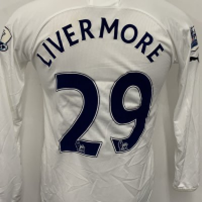 Tottenham 2011 - 2012 Home Match Worn Football Shirt: White long sleeve shirt with Livermore 29 to rear. Premier League badging to sleeves. 