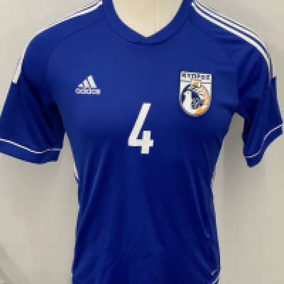 Cyprus 2014 Match Issued Football Shirt: Blue short sleeve shirt. Number 4 Merkis. Issued for friendly v Croatia on 4 September 2014.