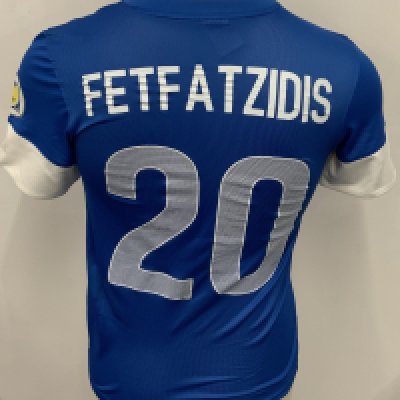 Greece 2010 Match Worn Football Shirt: Blue short sleeve shirt. Number 20 Fetfatzidis. Worn v Latvia in World Cup qualifier on 10 September 2013. World Cup badge to sleeve. 