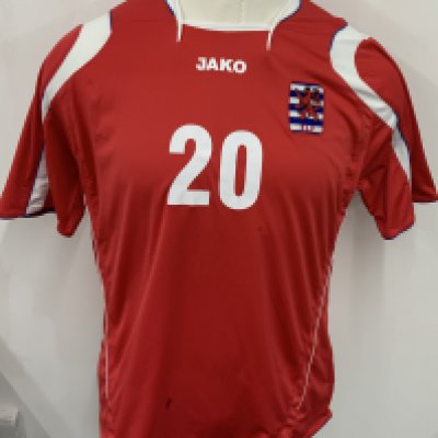 Luxembourg 2008 Match Worn Football Shirt: Red short sleeve shirt. Number 20. Shirt is unwashed. 