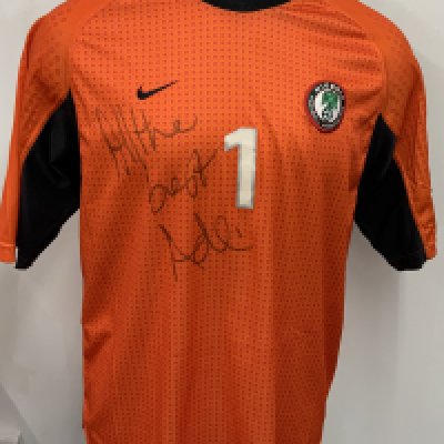 Nigeria 2006 Match Worn Football Shirt: Orange short sleeve goalkeepers shirt. Number 1. Signed by the goalkeeper Bankole.