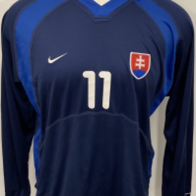 Slovakia Match Worn Football Shirt: Blue long sleeve shirt. Number 7. Worn v Germany on 29 May 2001.