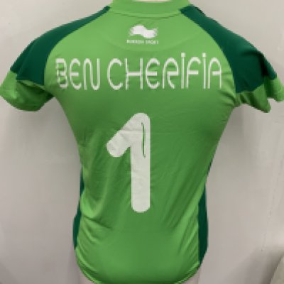 Tunisia 2014 Match Worn Football Shirt: Green goalkeeper short sleeve shirt. Number 1 Ben Cherifa. Worn during World Cup Qualifiers. 