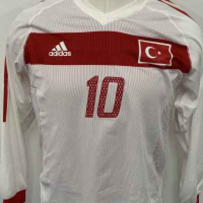 Turkey 2002 Match Worn Football Shirt: White long sleeve shirt. Number 10 Basturk. Inner red mesh still attached. 