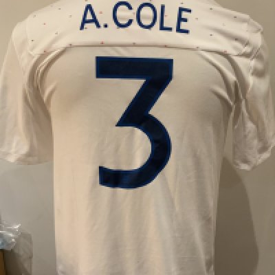 England 2010 Match Worn Football Shirt: White short sleeve shirt with A Cole 3 to rear. Worn in the match v Bulgaria on 3 September 2010.