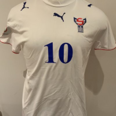 Faroe Islands Match Worn Football Shirt: White short sleeve shirt with number 10 to rear. Worn in Euro 2008 qualifying tournament v Scotland on 2 September 2006. Worn by Christian Hogni Jacobsen.