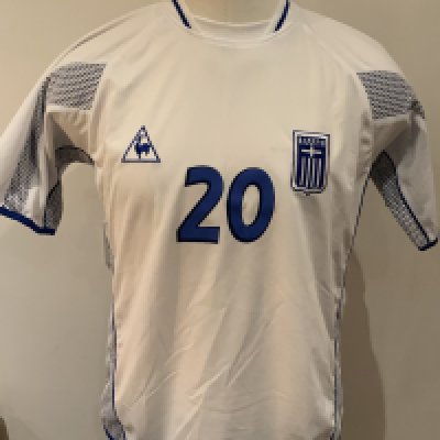 Greece 2002 - 2003 Match Issued Football Shirt: White short sleeve shirt with number 20 to rear. 